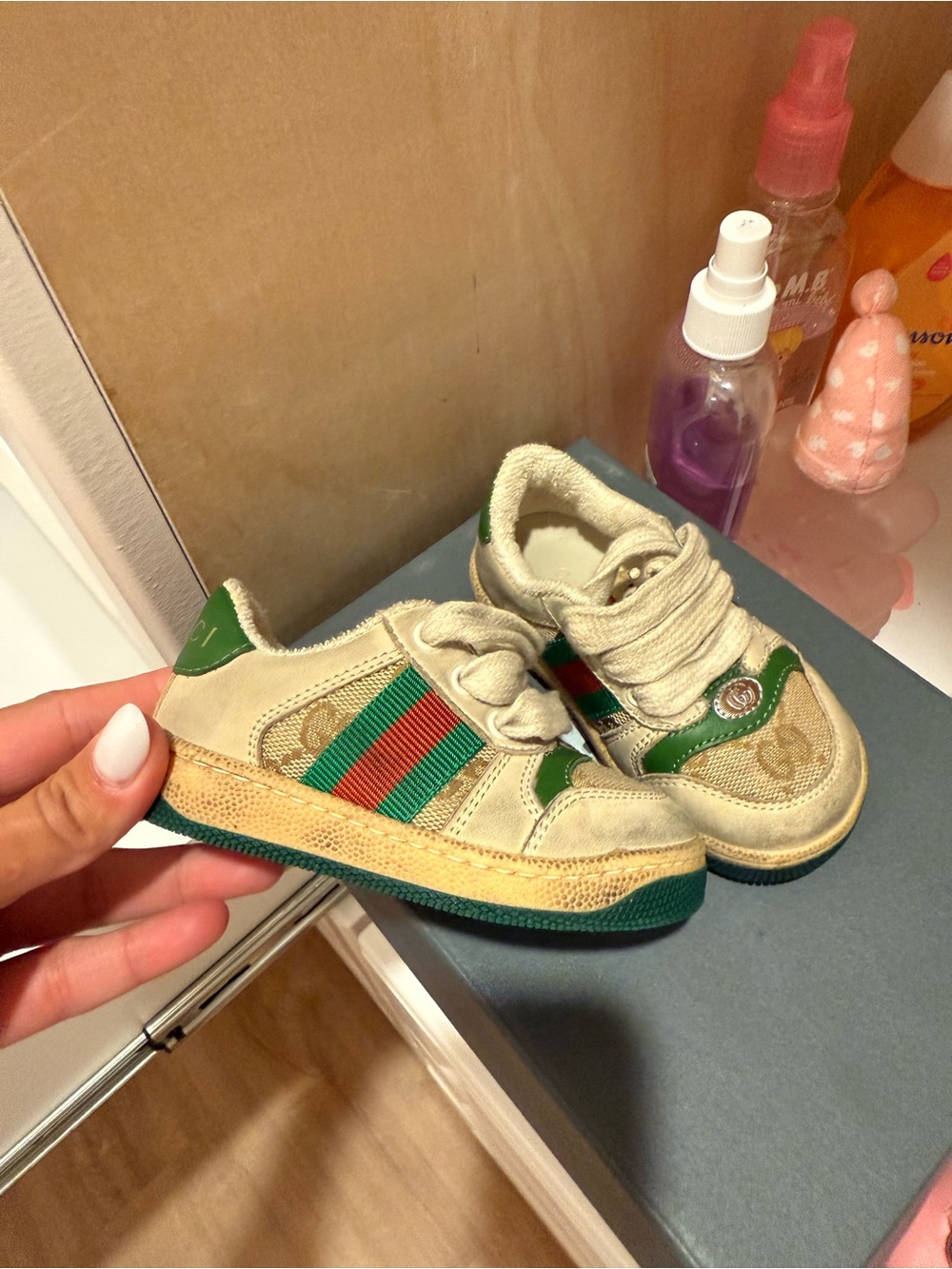 Gucci Beige, Green and Red Kids Sneakers